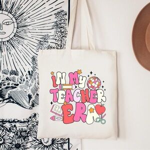 ✏️ AMAZON Teacher Appreciation Tote In My Teacher Era Reusable cream canvas bag